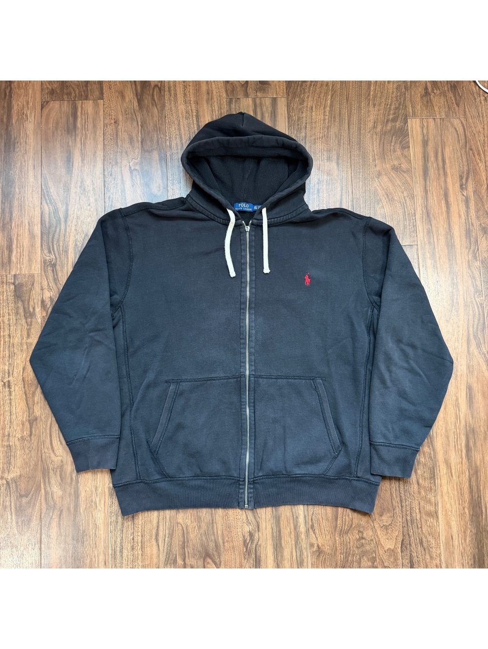 Polo Ralph Lauren Full Zip Hoodie 2XLT Black Red Pony Waffle Thermal Hood
